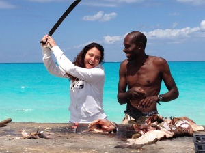 Federica showing how to clean fish.